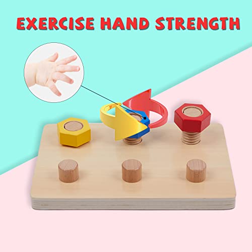Image of Jumbo Wooden Nuts and Bolts Board, Wooden Puzzle Stacking Toys for 1-3 Year Olds, Occupational Therapy Toys for Fine Motor Skills, Boys & Girls Baby Gift
