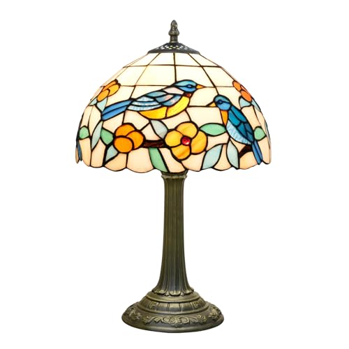 Hummingbird Lamp Stained Glass Table Lamp Tiffany Lamps for Bedroom Living Room Bedside Home Office Vintage Style Bird Flower Farmhouse Hotel Bar Decor Night Stand Desk Reading Light 12x12x19 Inch