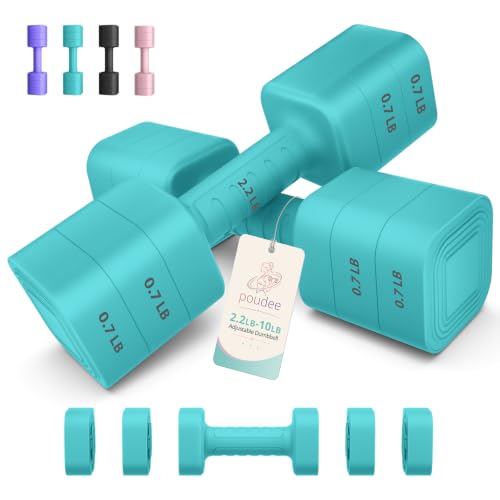 Poudee Adjustable Dumbbell Set 3-in-1 Hand Weights for Women and Men at home 2lb/3lb/5lb/10lb/15lb/20lb Adjustable Weights for Home Gym Pilates Yoga Strength Training Anti-Slip Handle Mint Green
