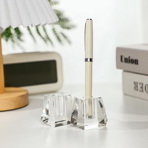 QFkris 2-Pack Crystal Single Pen Holder for Desk, 1.8" Fancy Fountain Pen Stand, Glass Feather Pencil Holder for Office Desktop Decoration, Gift for Man Woman Students Teachers Father Boyfriend - Image 4
