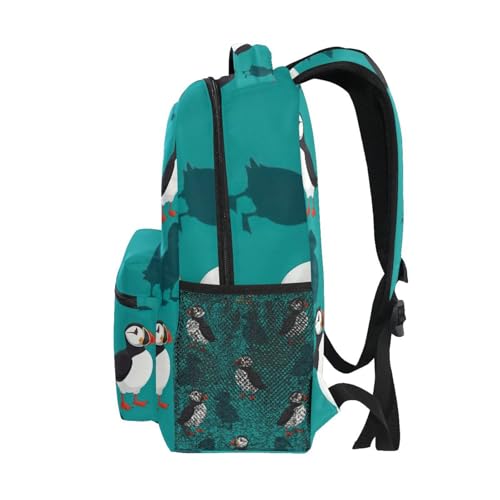Kids Bookbag, Lightweight Travel Backpack for Boys Girls Back to School Supplies, 15L, Cartoon Puffins Teal4