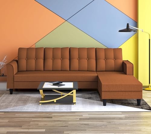 Image of Adorn India Maddox Tufted L Shape 5 Seater Sofa Set RHS (Rust) (3 Year Warranty)