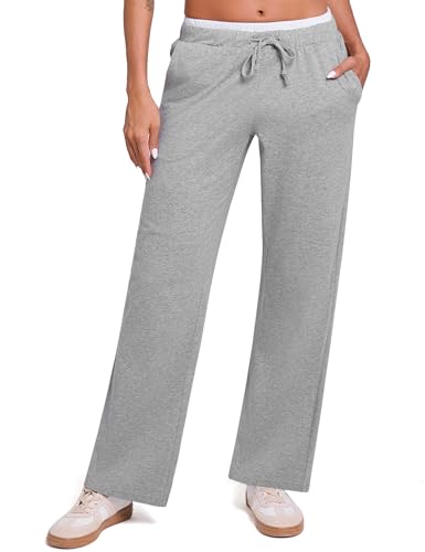 Crewhpo Pantalones Chándal Mujer Algodón Largos Pantalón Deporte Elástica Cordón Pantalon de Chandal con Bolsillos Holgado Jogger para Casual Yoga Jogging