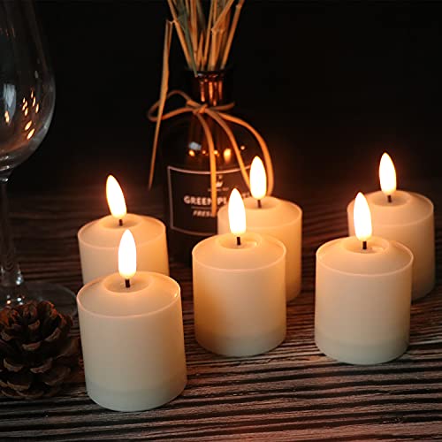 Image of GenSwin Flameless Waterproof Pillar Candles Flickering with Remote & Timer, Battery Operated LED Votive 3D Wick Candles for Indoor Outdoor Lanterns 6 Pack Ivory(Battery Include, 2 x 3.2 Inch)