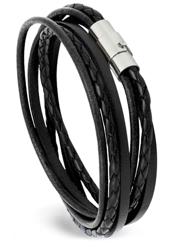 Simaru Armband echtes Leder mit Edelstahl Magnetverschluss Unisex Lederarmband Made in EU Wickelarmband für Damen & Herren hautfreundlich