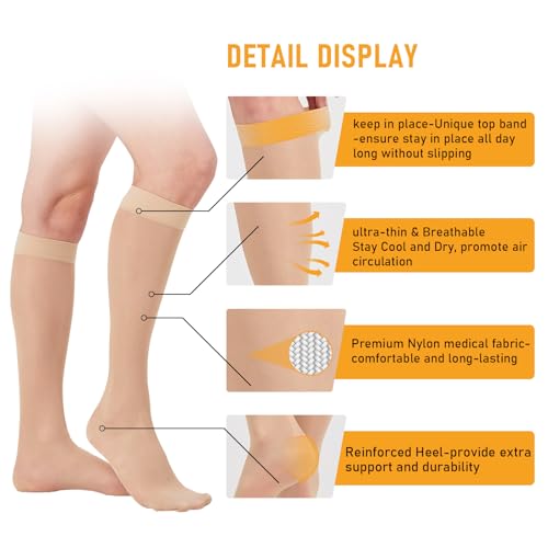 BSERA 2 Pairs Sheer Compression Socks for Women 15-20 mmHg Knee High