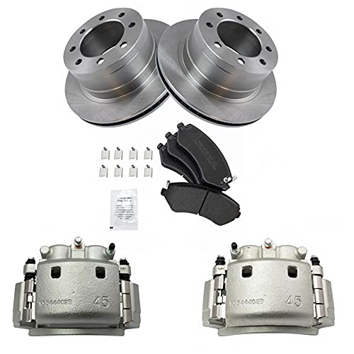 Image of TRQ Rear Brake Pad, Caliper, & Rotor Kit Semi-Metallic Vented Compatible with 2006-2008 Dodge Ram 1500 2003-2008 Ram 2500, 3500