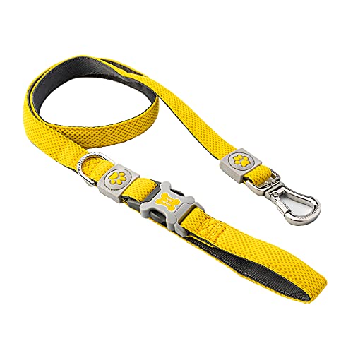 HUGO & HUDSON Mesh-Hundeleine mit gepolstertem Griff - schnell trocknende Haustierleine mit Schnellverschluss und Haken aus Edelstahl, 120 x 2.5cm - Gelb Cover
