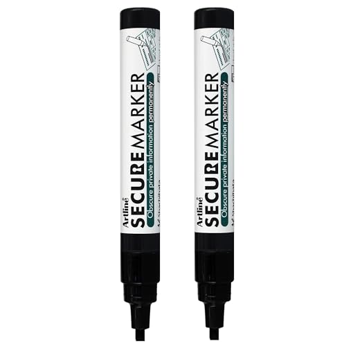 Artline Pack of 2 Secure Permanent Marker Pens Black. Indelible Marker Pens with 4mm Chisel Tip for Obscuring Private Information Permanently - Genuine Permanent Markers & Marker Pens