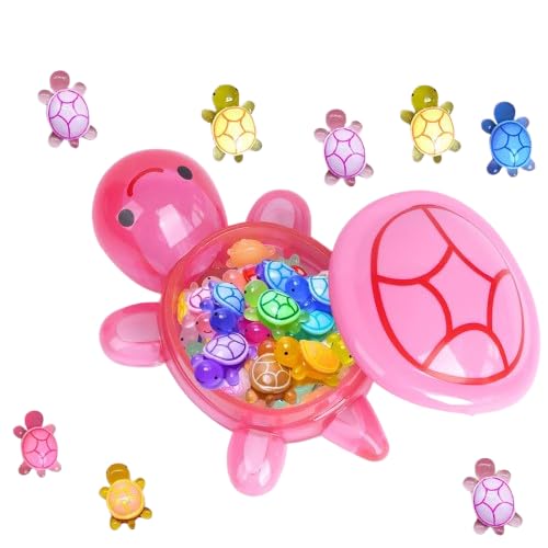 EIRZNGXQ 100pcs Mini Animals Turtles Night Glow, Mini Turtles Toy with Large Turtles Storage Box, Cute Resin Cartoon Turtle Storage Box Container for Garden Decor (Red 1pcs)