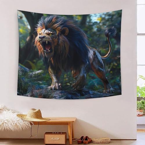 Tapisserie murale polyester doux motif lion finition soignee decoration maison