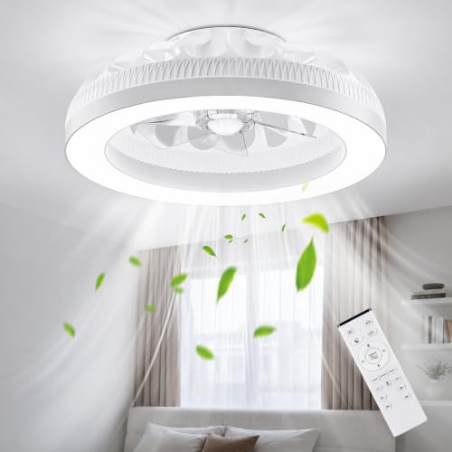 Ateroll Ventilatore Da Soffitto Con Luce, 48 cm Lampada Ventilatore e Telecomando,Dimmerabile 3000K-4000K-6500K-RGB,6 Velocità, Memoria Timer Illuminazione,Modalità Estate e Inverno (Bianco)
