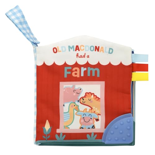 Magic Years 5 inch Soft, Crinkle Activity Book with Teether and Travel Strap for Baby, Old Macdonald Had a Farm, Red