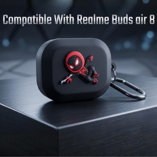 Image of Kapture Soft Silicone Case Compatible with Realme Buds Air 8, Cover with Hook, Realme Buds Air 8 Case with Silicone 360 Protection, Dust-Proof, Shockproof (Red)