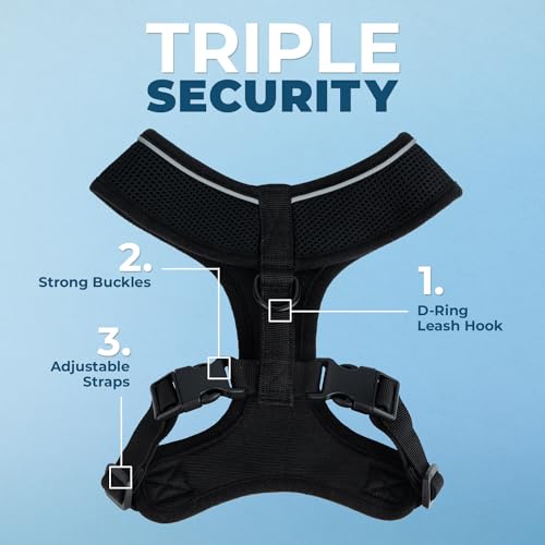 Image of Voyager Aerolite Over The Head Dog Harness, No Pull Breathable Air Mesh Vest, Quick Dry with Reflective Stitching, Adjustable Escape Resistant Harness for Small Medium Large Dogs - Black, Large