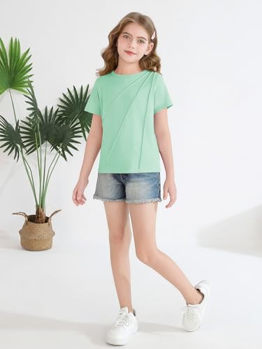 Image of Haloumoning Girls Pleated Short Sleeve T Shirts Kids Summer Fashion Crewneck Tees Tops 5-14 Years