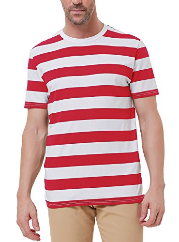 PJ PAUL JONES Red and White Striped Casual Tee for Men Short Sleeve Crew Neck