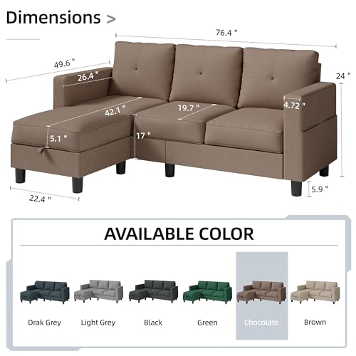 image for Shintenchi Convertible Sectional Sofa Couch, Modern Linen Fabric L-Sha