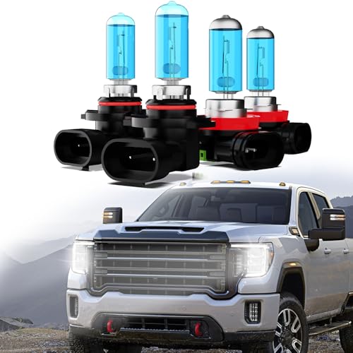 Image of Headlights Fit For GMC Sierra 1500 2007-2013;GMC Sierra 2500 HD 3500 HD 2007-2014 & 2017-2020 Halogen Headlight Bulbs,9005 /HB3 /H10 and H11 /H8 /H9 Hi Lo Beam Combo,Plug And Play,Pack of 4