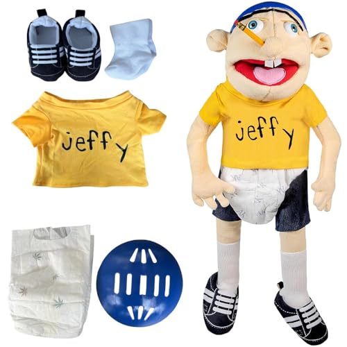 RNPKZ 60 CM Jeffy Puppet Plush Toy Doll Jeffy Hand Puppet with Working Mouth Mischievous Funny Puppets Toy Soft Hand Puppet for Kids Play House Birthday Christmas Halloween Party Gift (Yellow-B)