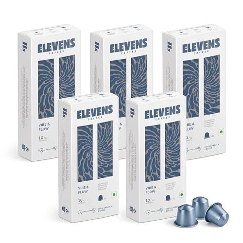 Image of ELEVENS COFFEE | Vibe & Flow | Specialty Coffee Capsules | 100% Arabica | Dark Roast | Intensity 10 | Compatible with Nespresso (55 Count (Pack of 5))
