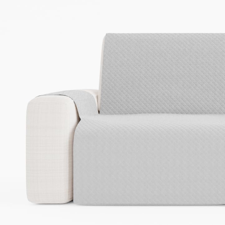 GAMUSI Funda Sofa 4 plazas, Cubre sofá 4 plazas (hasta 220 cm de Ancho), Acolchada Liso algodón Transpirable, Color Gris Claro