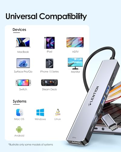 Hub USB C HDMI 4K@60Hz, PD 100W, 2 USB-C 3.0 & 2 USB-A 3.0, Lettore di Schede SD/TF, Adattatore per 2024-2016 MacBook Pro, Nuovo Mac Air, iPhone 15 Plus Pro Max, Surface (CE19, Grigio) - Hub USB - Immagine 7