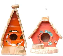 Casinha E Chalé De Pássarinho Madeira Decoração Crúa (Casinha e Chalé Laranja, 19x16x16)