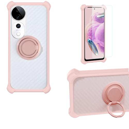 jioeuinly Case Compatible for Vivo S19 Pro Phone Case Cover PC backplane + Silicone Soft Frame Cover [360 Metal Ring, Magnetic Car Mount] CSKB-Fen