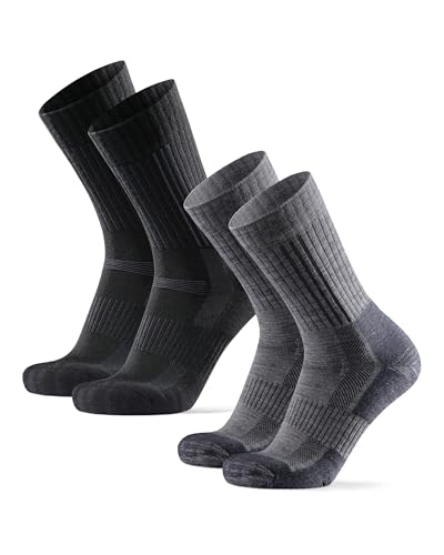 DANISH ENDURANCE Calcetines Senderismo de Lana Merina Premium, Trekking, Calcetines Antiampollas y Anti-Rozaduras para Deporte 2 Pack, MC (1xNegro/Gris, 1xGris Claro), 39-42