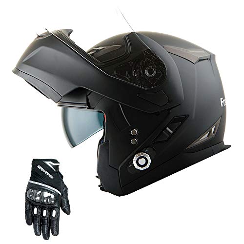 Martian Motorcycle Bluetooth Helmet Modular Full Face Flip up Dual Visor Bluetooth Headset: HM-BH1 + Premium Leather Gloves