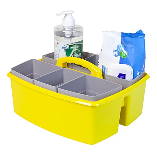 Image of Storex Large Classroom Caddy with Cups, 13 x 11 x 6.575 Inches, Yellow, Case of 2 (00982U02C)