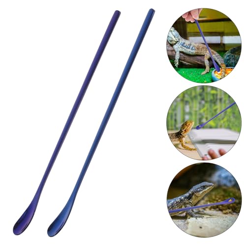 HINTRMENT 2 Stück Edelstahl Futterlöffel für Reptilien mit Blauem Griff Bequem zu Halten und Einfach zu Bedienen für Schildkröten und Terrarienfutter-8