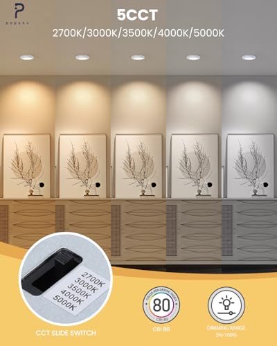 Image of POPANU 4 inch LED Recessed Light - 9W Gold Gimbal Recessed Lighting Canless Soffit Swivel Eyeball 90 Tilt Wafer Slope Ceiling Adjustable Spotlight Dimmable for Accent Lighting Gold 6 Pack