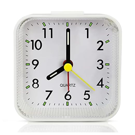 Small Battery Operated Analog Alarm Clock, Travel Clock,Quieter Bedside Clocks for Bedrooms Bathroom Shelf Desk,White