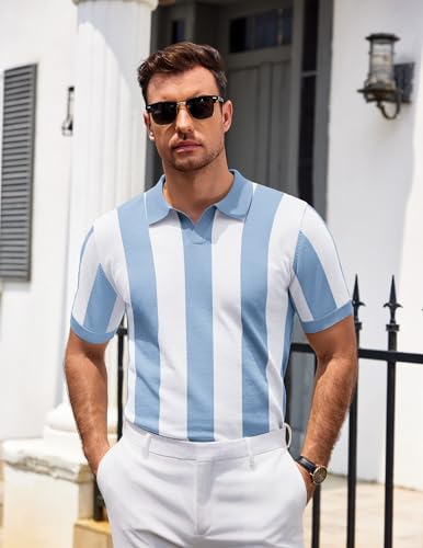 Image of COOFANDY Men's V Neck Short Sleeve Stretch Knit Polo Shirt