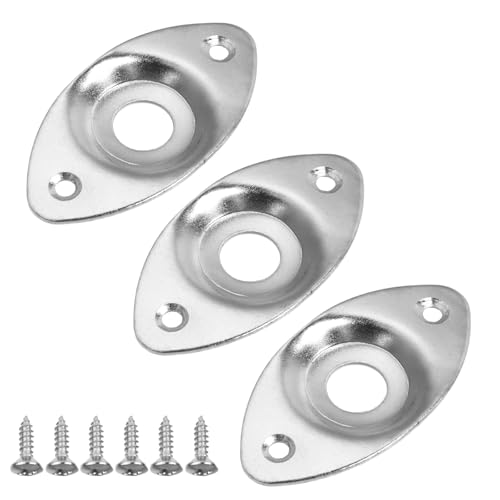 Mewutal 3pcs Oval Electric Guitar Output Jack Plate Socket Chrome Metal Bass Jack Input Plate Connection