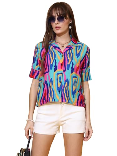 Image of Sheetal Associates Women's Stylish Casual Shirt for Summer Comfortable, Perfect for Everyday Wear, Versatile Button-Down with Trendy Prints & Relaxed Fit, Multicolour, S