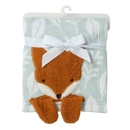 Image of Lambs & Ivy Little Whispering Woods Fox Soft Green Fleece Baby Blanket