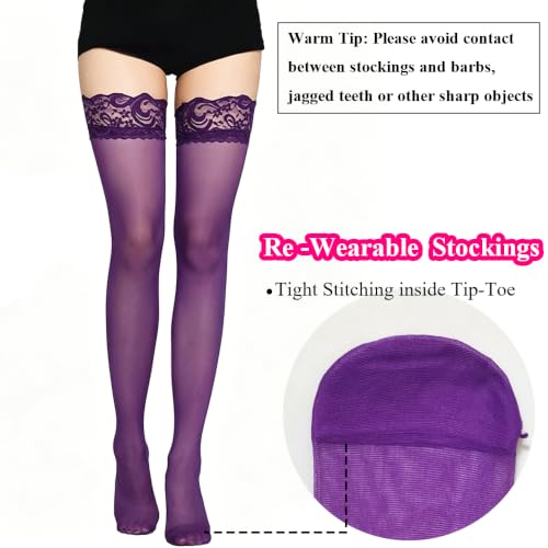 Image of Thigh High Stockings Lace Top, Women's Semi Sheer Sexy Stay Up Halloween Lingerie Thigh High Stockings