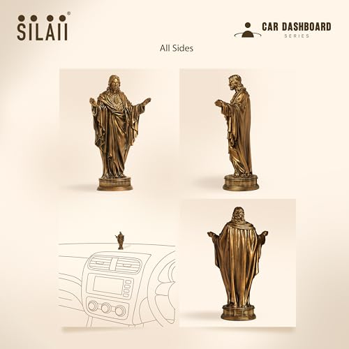 Image of SILAII The Sacred Heart of Jesus Car Dashboard Idol - 3.5 Inch | Miniature Jesus Christ Statue for Car Interior Decor | Antique Bronze Finish | Ideal for Prayer Room & Gifting