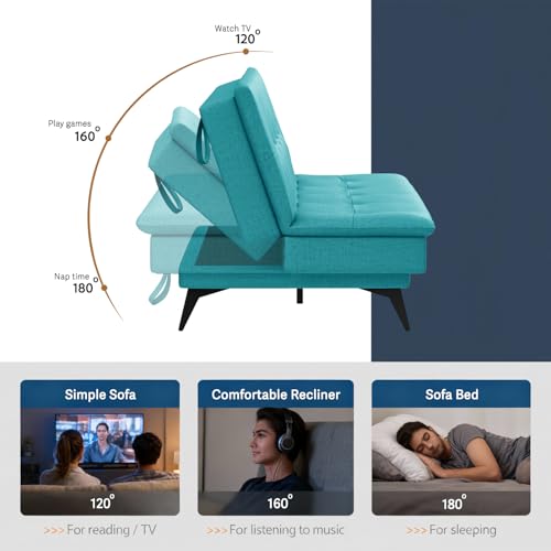 Image of Wakefit Flexia Sofa Cum Bed - Three Seater - Reflection Series Aqua Blue