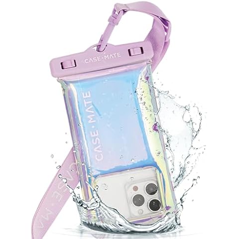 Case-Mate Soap Bubble IP68 Waterproof Phone Pouch/Case - Travel Beach Cruise Ship Essentials [Fits up to 6.8 Inch Phones] - with Crossbody Lanyard for iPhone 16 Pro Max/15 Pro/14/13/12 - Iridescent Cover