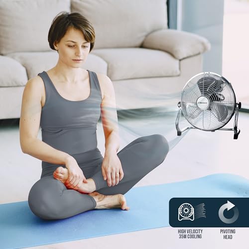 Belaco 9” Metal Floor fan, High Velocity Chrome Free Stand Cooling Fan, 3 Speed Desk Fan for home & commercial use, High Airflow BFF-25