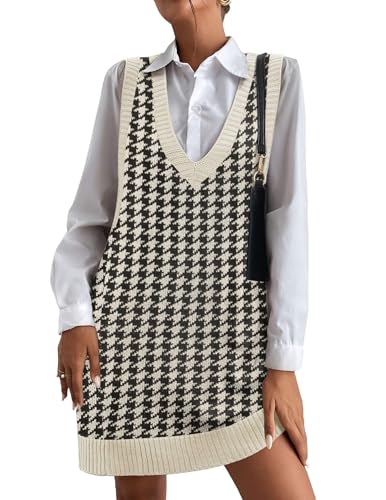 Image of HOTOUCH Women Sweater Vest Oversized V Neck Sleeveless Knit Pullover Ribbed Vest Dress with Pockets