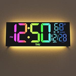 Digital Wall Clock Large Display, 13″ Large Digital Wall Clock with RGB Color Remote Control, Automatic Brightness Dimmer Big Clock with Night Lights, Auto DST, Date Week,Perfect for Gift