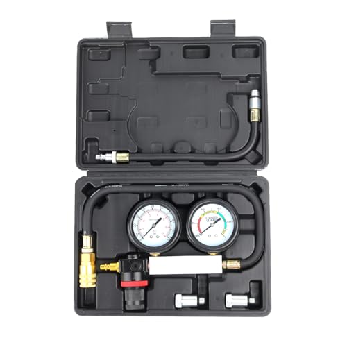 TU-21Cylinder Leak Down Tester Kit Automotive Engine Compression Leakage Test Kit for Cars Trucks Motorcycles (Black)