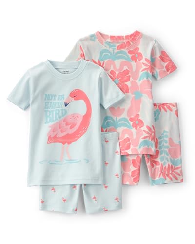 Carters Girl 4-Piece Tight Fit Cotton Pajama Set Pink/Blue 3T