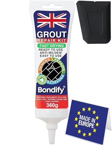 BONDIFY Waterproof Black Grout Reviver Ready Mixed, 360g FAST DRYING, EXTRA VOLUME Anti Mould Waterproof Grout Repair Kit Black Tile Grout for Patio, Shower, Bathroom, Window, Quick Drying Gap Filler