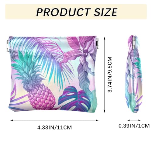 Seamless Purple Blue Tropical Palm Trees Plants Pineapple Flowers Women Leather Mini Wallet Compact Clip Wallets for Cards Money Accessories Purses for Work Shopping 4.33 x 3.74 inch3